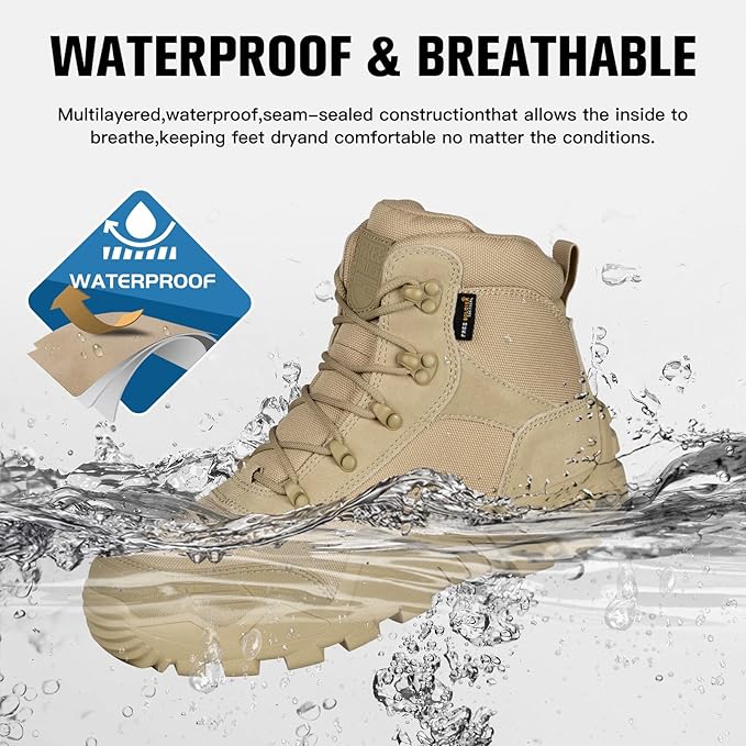 FREE SOLDIER Men's Waterproof Hiking Boots Tactical Work Boots Outdoor Lightweight Military Boots