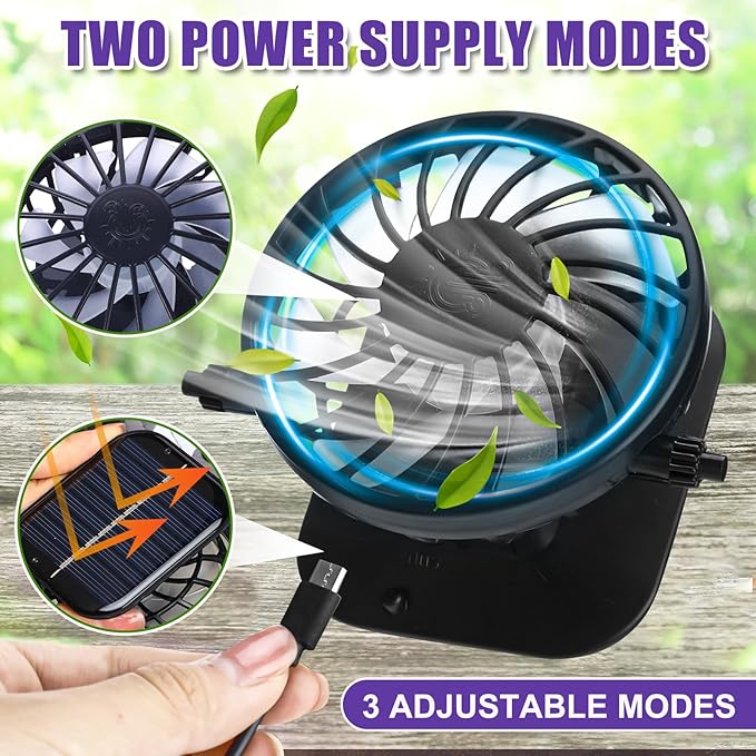 Chuarry Wide Brim Sun Hat with 2 Fan Outdoor Solar Powered USB Charging Fishing Hat with Neck Flap for Men Women