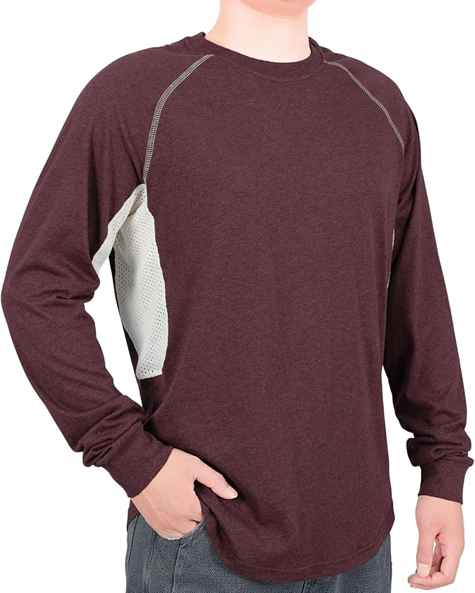 BOCOMAL FR Shirts for Summer Vented Mesh Loose Fit 4oz EX Lightweight Flame Resistant Base Layer CAT1 Crew Shirt