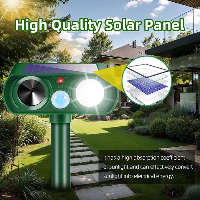 4Pack Solar Ultrasonic Animal Repellent,Cat Repellent Outdoor with Motion Detection Waterproof,Deer Repellent Devices Squirrel Skunk Rabbit Raccoon Bird Deterrents Animal Repeller for Yard Garden