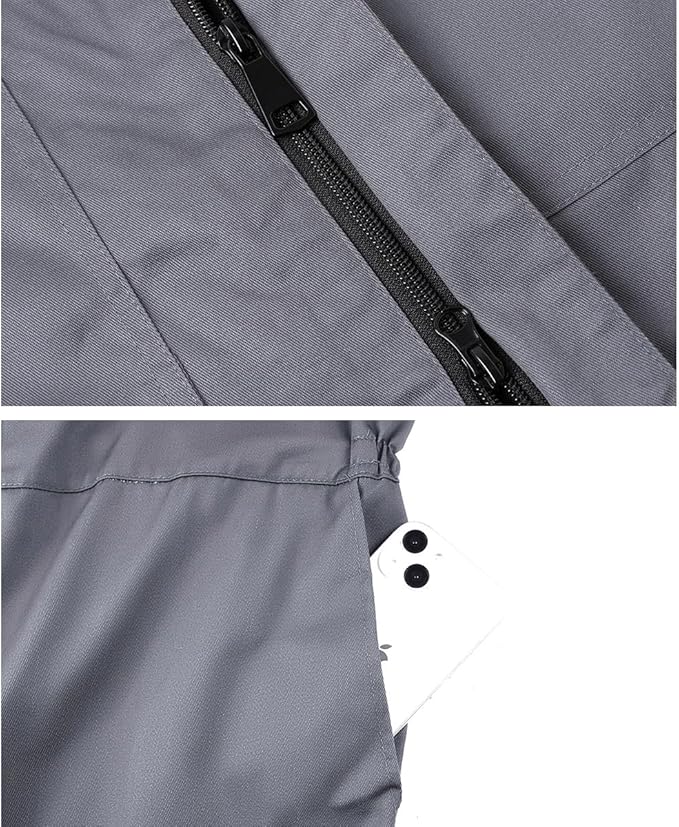 Men's Long Sleeve Zip-Front Coverall Lightweight Work Coveralls Mechanic Overall Jumpsuit with Hood