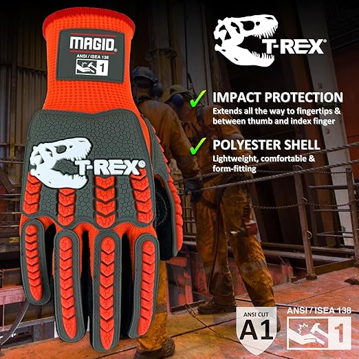 MAGID T-REX Flex Series Sandy Nitrile Coated Knit Impact Gloves, 2 Pairs, 12/3XL, TRX400