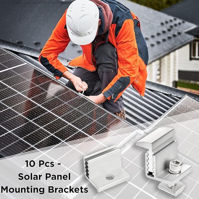 YOUEON 10 Pcs 35-50mm Adjustable Solar Panel End Clamp Mounting Brackets, Anodized Aluminum Alloy Z-Brackets Kit for Framed Solar Modules, Universal Roof, RV, Boat Installation