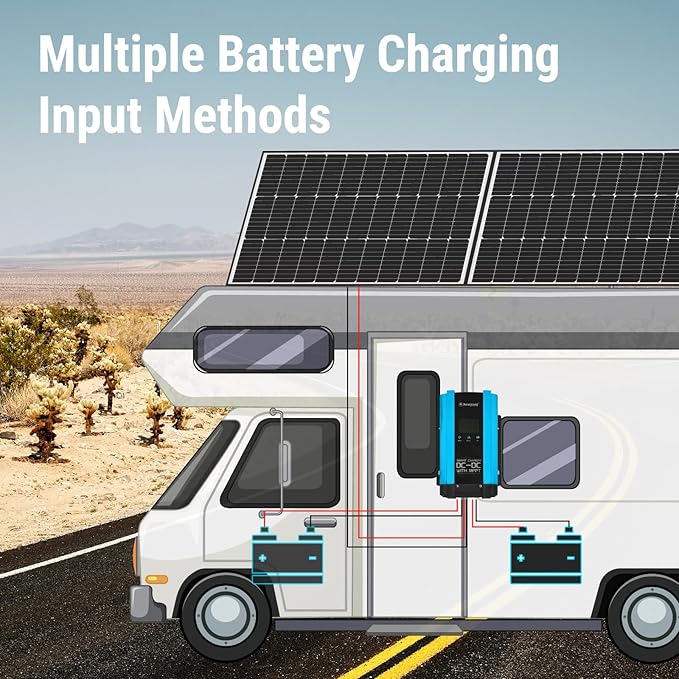 Newpowa 12V 50A On-Board DC to DC Battery Charger with MPPT - Safe and Compatible with AGM, Gel, Flooded and Lithium Batteries, Multi-Stage Charging, Works with Solar Panels and Alternators