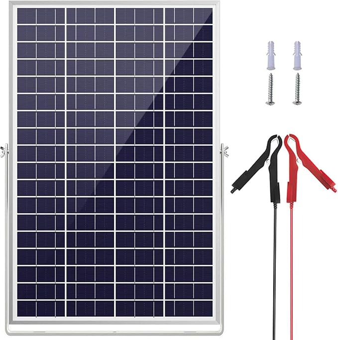 SOLPERK 30W 24V Solar Panel, Adjustable Mount Bracket+Alligator Clips+Screw Sets Solar Battery Trickle Charger Maintainer for Automotive Motorcycle Boat Marine RV