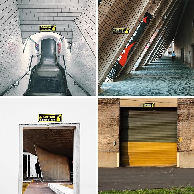 Watch Your Head Sign Stickers, Self Adhesive Vinyl Caution Mind Your Head Safety Signs Decals for Stairs Basement and Factory UV Protected Fade Resistant