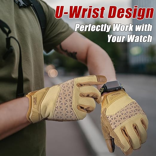 HANDLANDY Tactical Gloves for Airsoft Shooting, Flexible Grip Work Gloves for Men, Touchscreen Utility Mechanics Gloves (X-Large, Brown)