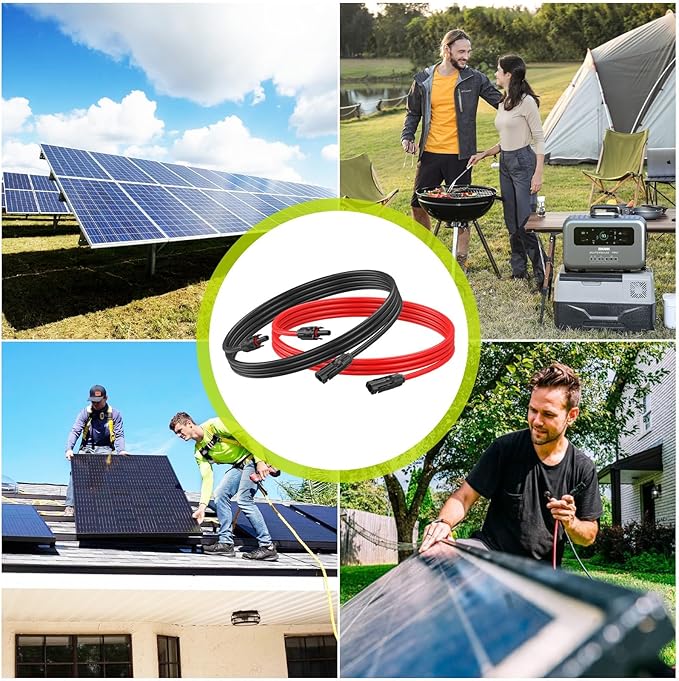 Solar Extension Cable 6.6Ft 10AWG, Solar Wire with Tool-Free Solar Connectors, Waterproof Solar Panel Extension Cable 6mm², PV Cable 10Gauge for Home Boat RV Solar Panels(6.6ft)