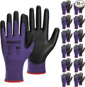 KAYGO Work Gloves for Men and Women,12 Pairs Seamless Knit PU Coated Safety Gloves, with Smooth Grip on Palm and Fingers, Ideal for Light Warehouse, Manufacturing, Gardening, KG11P (S, Purple)