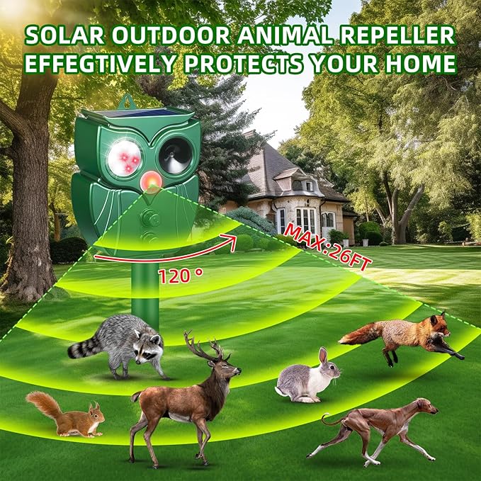 2 Pack Solar Animal Repeller: Ultrasonic Cat Repellent Outdoor with Motion Sensor - Waterproof Bear & Goose Deterrent with LED Flash - Effective Squirrel, Raccoon & Dog Repellent for Yard & Garden