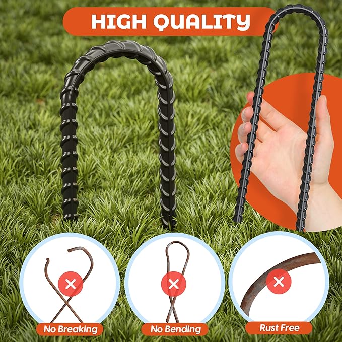 Happin® Trampoline Stakes, Trampoline Accessories, Ground Stakes Heavy Duty, Ground Anchors Screw in, Rebar Stakes, Tent Anchors, Yard Spikes, Galvanized Steel (8 Pack, Black)