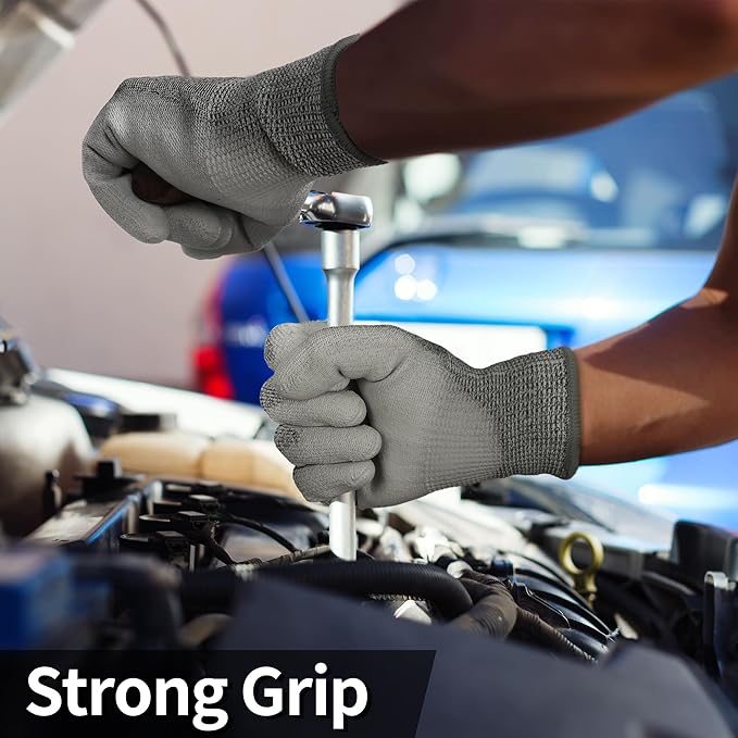 Schwer 12 Pairs ANSI A5 Cut Resistant Work Gloves, Cut Proof Gloves with PU Coating, Used for Metal Fabrication, WoodWorking, Construction, Non Slip, Durable, L, CR3088