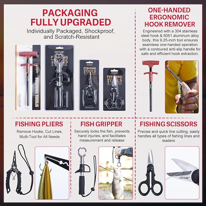 Goture Spinning Fishing Rod & Reel Combo with Carrier Bag,6.6-9FT,Spin Reels, Lures Kit, Pliers, Braided Line, Fish Gripper, Carbon Fiber Freshwater Fishing Rod Full Kit for Starter
