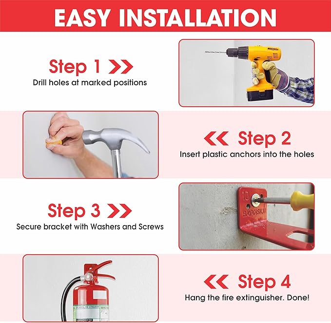 Fire Extinguisherl Mount Bracket – Wide Fork 1.0–1.4 inch (35.5mm), Fits Kidde / First Alert / Amerex 5–10 lb, Heavy-Duty Steel Fire Extinguisher Holder & Mounting Bracket for Wall – (2 Pack)