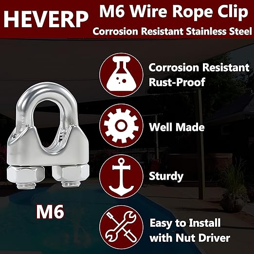 12Pcs M6 1/4 Inches Stainless Steel Wire Rope Clips