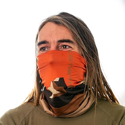 Carhartt Force UPF Lightweight Neck Gaiter, Mountain Print-Golden Poppy/Dark Khaki, One Size