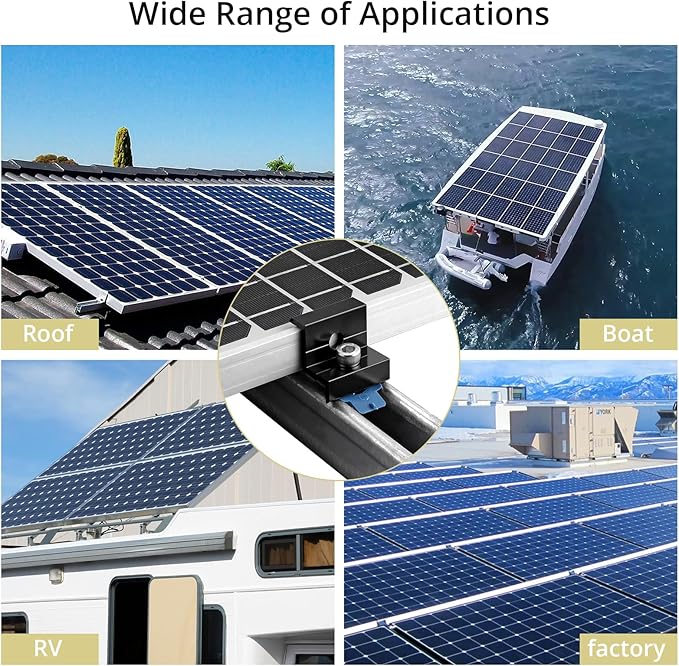 Anbte 4pcs Solar Panel End Clamp for Standard Unistrut, Aluminum 30mm/35mm Solar Panel Brackets with Nuts Bolts, Solar Panel Mounting Kit for Metal Roof, Tin Roof, Flat Roof, Sheet Roof, Black