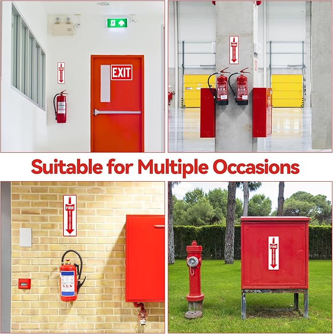 (4 Pack) Fire Extinguisher Signs – Strong Self Adhesive Fire Extinguisher Sign for Business, 12x4 Inch Aluminum Fire Extinguisher Signs Weather Resistant and Easy to Install (White)