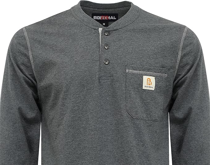 BOCOMAL FR Shirts for Men 5.5oz Lightweight Long Sleeve Work Henley Fire Resistant Shirt CAT2