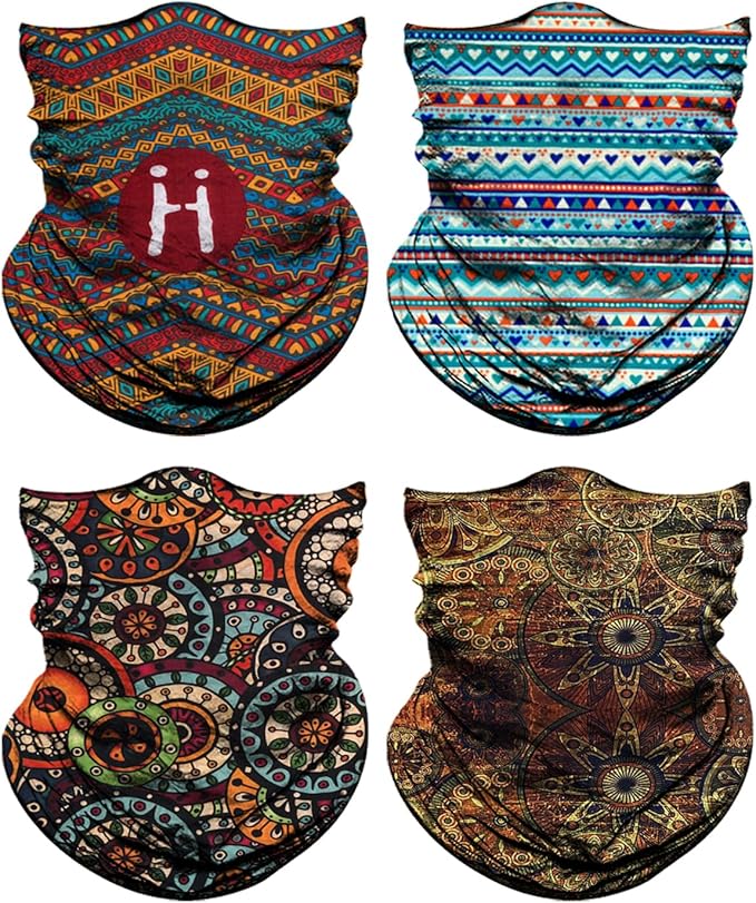 4Pack Neck Gaiter for Men Women Face Cover Mask Head Wrap Balaclava Headwear Bandana Headband Magic Scarf