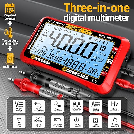 ANENG Digital Multimeter Tester,4000 Counts Voltage Tester,Auto-Ranging TRMS Volt Meter,Large LCD Ohm Meter Measures AC/DC Current,Voltage,Resistance, Diode,Continuity,Capacitance,Temperature(Red)