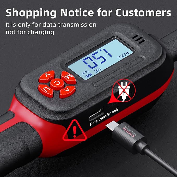 1/4" Digital Torque Wrench, 1-22 Ft.lb/1.5-30 N.m, ±2% Accuracy, LED Display, USB Data Storage, 4 Units, Two modes, Triple Alert, Precision Torque Tool, Red