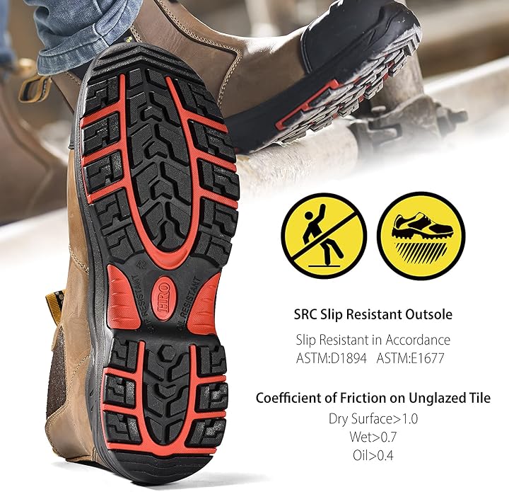 Mens Work Boots Steel Toe Chelsea Safety Boots Cow Leather Waterproof Lightweight Working Shoes