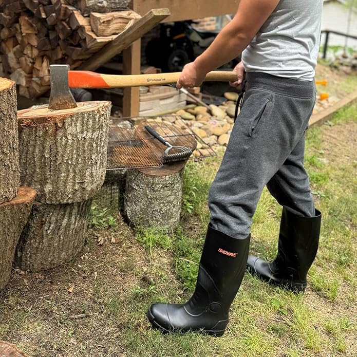Showave Steel Toe Rubber Work Boots for Men Waterproof Durable Concrete Boots for Hunting Manufacturing Construction
