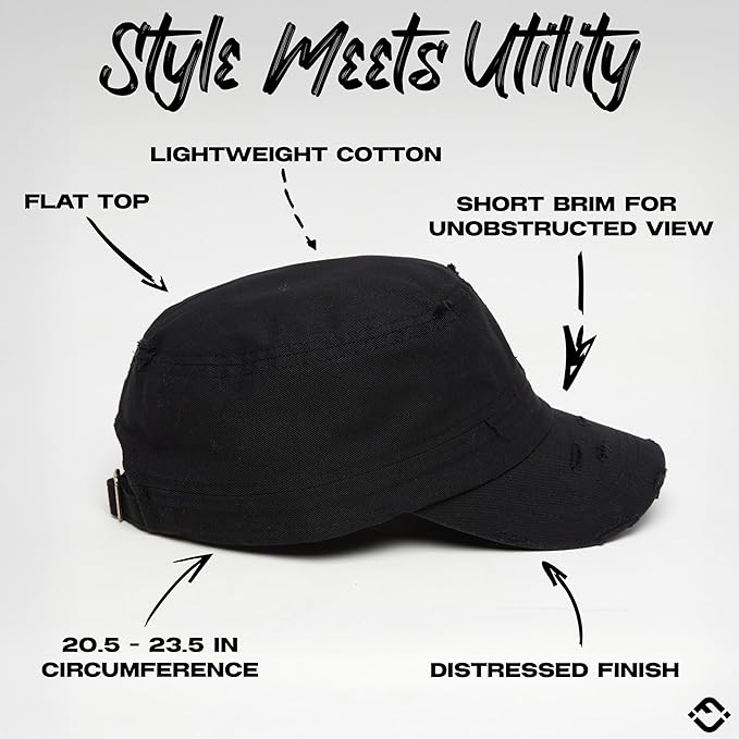 Funky Junque Distressed Military Hat – Newsboy Hats for Women, Short Brim Army Baseball Cap, Womens Cadet Hat Trendy Style