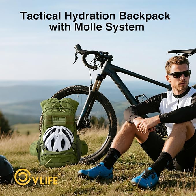 CVLIFE Hydration Backpack with 3L TPU Tactical Water Bladder, 22L Hiking Backpack for Men Women, Heavy Duty Molle Water Backpack with Multiple Compartments for Cycling Running Hunting Camping
