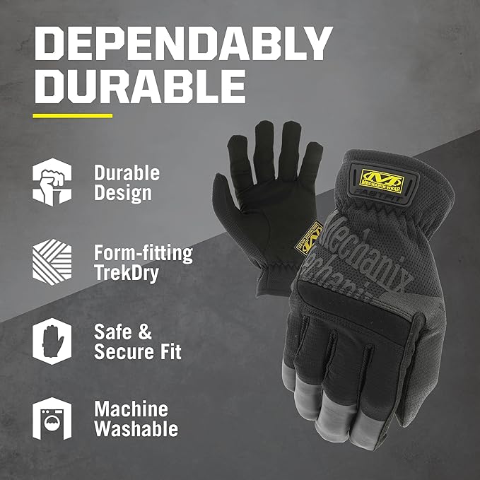 Mechanix Wear FastFit Work Gloves - Anti-Slip & Abrasion Resistant Heavy Duty Gloves - Touchscreen Compatible - Vibration Damping - Multipurpose Use - X-Large - Black