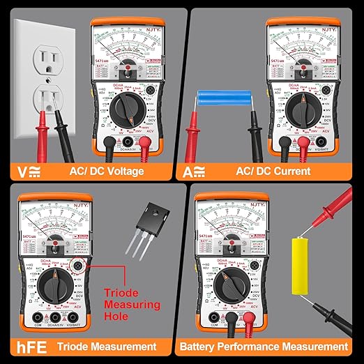 S471 Analog Pointer Multimeter, High Sensitivity Needle Meter for DC/AC Voltage Current Resistance Testing, Portable Battery and Load Tester with Built-in Fuses