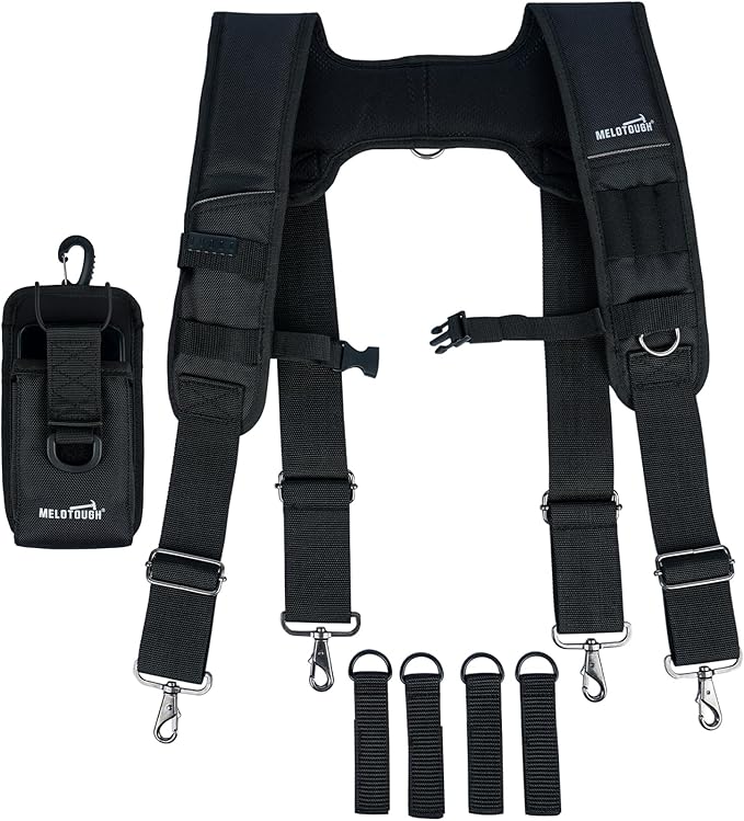 MELOTOUGH Tool Belt Suspenders Construction Bag Suspenders Padded Work belt Suspenders for Carpenter/Electrician/Roofing/Farmer work Suspension Rig(H Back)