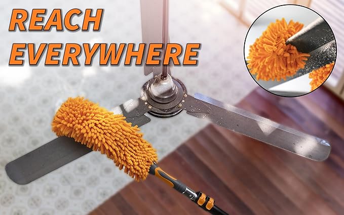 24 Foot High Reach Duster Kit with 5-18 ft Extension Pole // High Ceiling Duster Cleaning Kit with Telescopic Pole // Cobweb Duster // Feather Duster and Ceiling Fan Duster // The Ultimate Dusting Kit