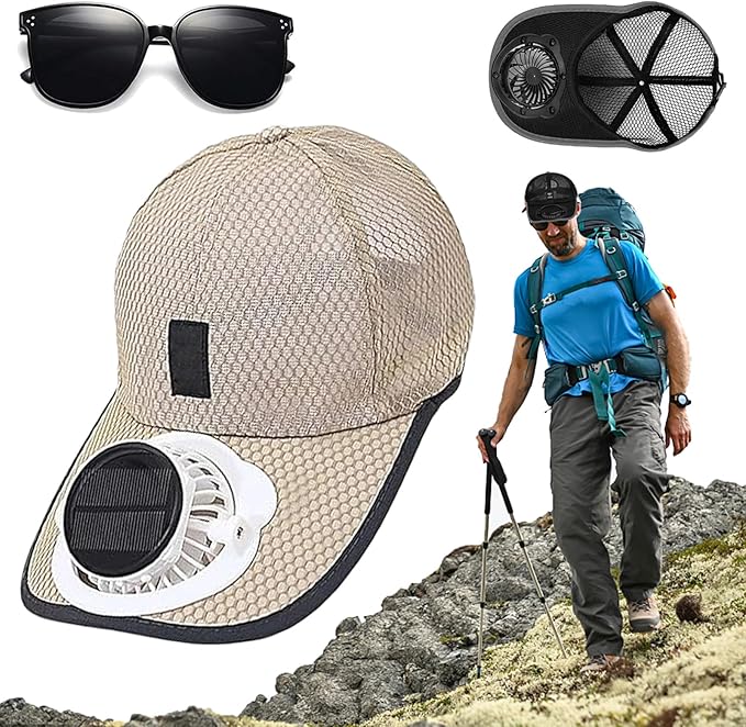 Solar Rechargeable Peaked Cap, New Breathable Solar Powered Baseball Cap with Built-in Fan for Outdoor, Heat Relief