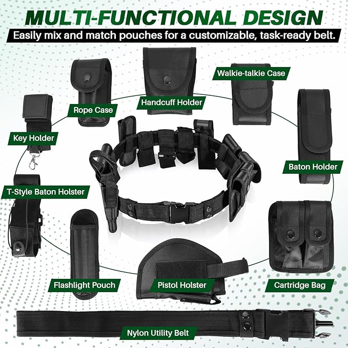 MAOPINER 10 in 1 Police Utility Belt, Tactical Security Guard Duty Belt, Law Enforcement Modular Equipment System, Military Tactical Utility Belt with Pouches, Black Molded Duty Belt Set