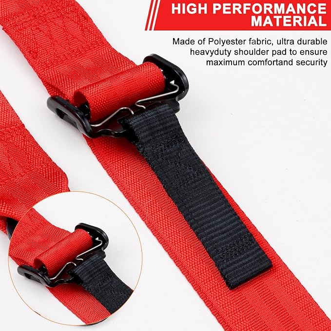 Yakitoko Universal 4 point Safety Harness Set 2 inch Fits Go Kart,UTV,ATV,Racing Red