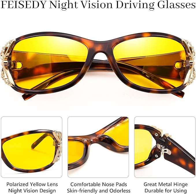 FEISEDY Classic Womens Night Glasses Driving Anti Glare Wrap Around Yellow Sunglasses B2548