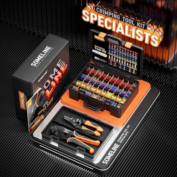 SOMELINE Wire Terminals Crimping Tool, with 45 Sizes Insulated Ratcheting Terminals Crimper Kit of AWG 22-10 Insulated Electrical Butt Bullet Spade Fork Ring Spade Splice Crimp Terminals