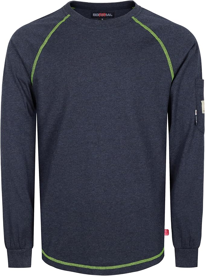 BOCOMAL FR Shirts Heather Series 6oz Flame Resistant T Shirt NFPA2112 CAT2 Fire Retardant Crew Work Shirt