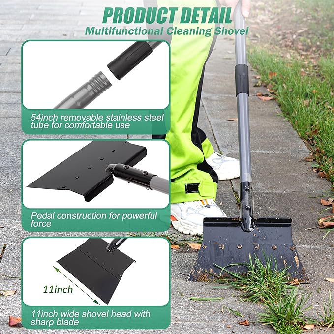 Suchtale Garden Flat Shovel,Floor Scraper, Heavy Duty Multifunctional Outdoor Cleaning Shovel with 54 Adjustable Long Handle, Ideal for Weed Removal, Lawn Edging,Trenching & Ice Scraping