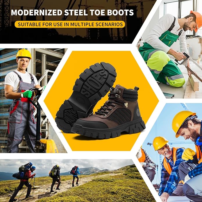 KELODON Waterproof Steel Toe Boots For Men-6 Inch Comfortable Mens Safety Work Boots Indestructible Steel Toe Shoes Lightweight Non Slip Puncture Resistant Industrial Construction Boot