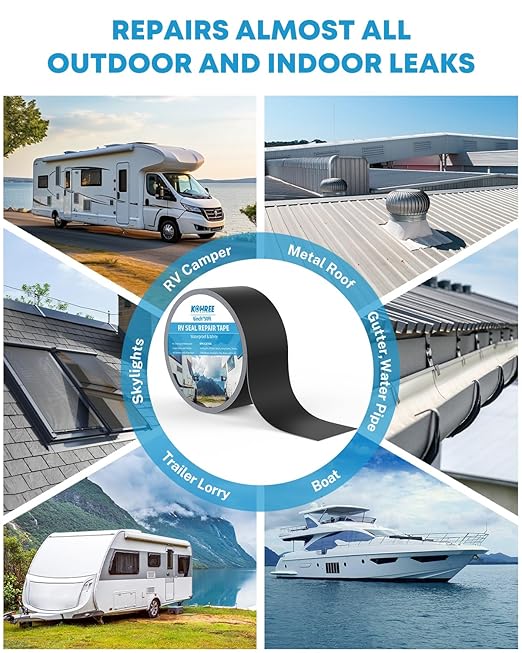 Kohree Butyl Sealant Tape, RV Roof Tape Black, 6 Inch x 50 Foot RV Sealant Waterproof Roofing Tape UV & Weatherproof, for RV Repair, Window, Boat,Truck & Camper