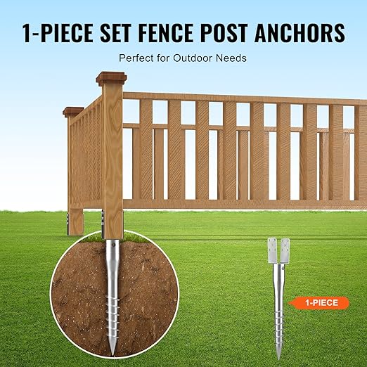 VEVOR No Dig Ground Anchor, 1 Pack 3.94 x 2.76 x 27.56 in DIY Screw in Post Stake, Includes 6 Lag Bolts & a Rebar, U-Shape Heavy Duty Steel Post Holder, Great for Mailbox Posts and Fence Posts
