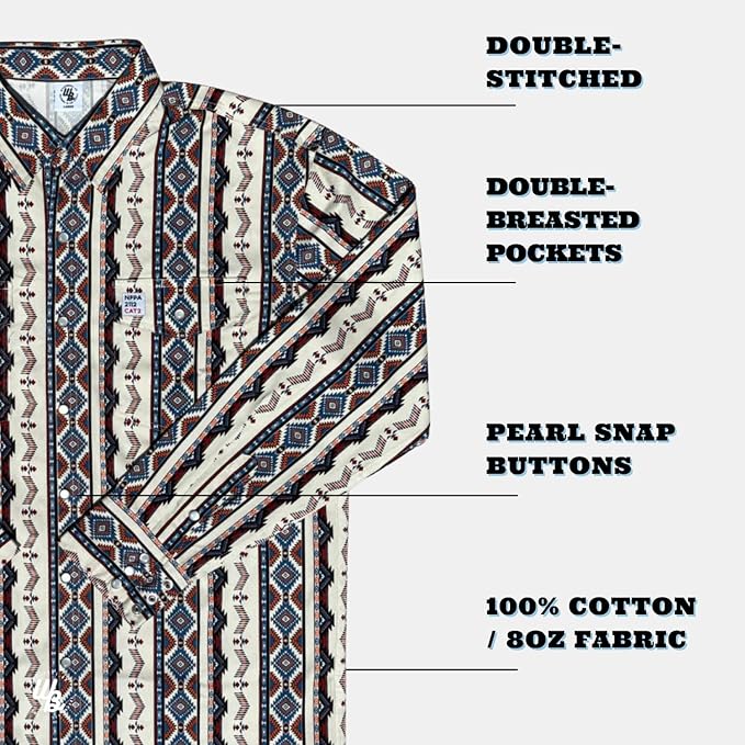 WoahBros FR Shirts for Men, 8oz Midweight Flame Resistant Welding Shirt, 100% Cotton, Pearl Snap Buttons - CAT2/NFPA2112