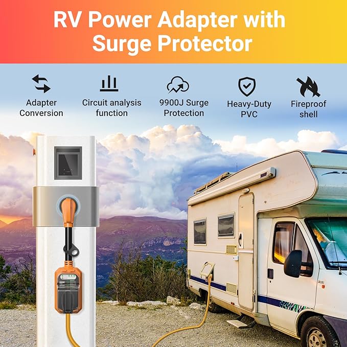EyGde RV Surge Protector 50 Amp Waterproof, RV Circuit Analyzer with Full Electrical Protection, Power Plug Adapter Protectors for 50amp Camper Travel Trailer Accessories