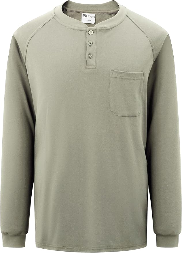 Ubon FR Shirts for Men Welding Shirt Flame Resistant Long Sleeve Work Shirts 6.5 Oz FR Clothing