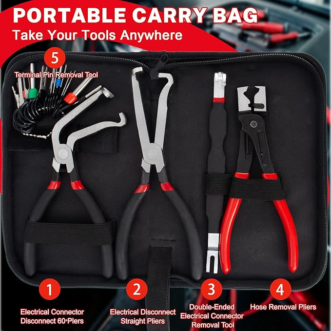 5 Pcs Electrical Disconnect Pliers and Cars Terminal Pin Removal Tool Kit, 37960/37980/13120/ Collar Hose Clamp Pliers Set for Automotive Electric Wire Plug Separatorl