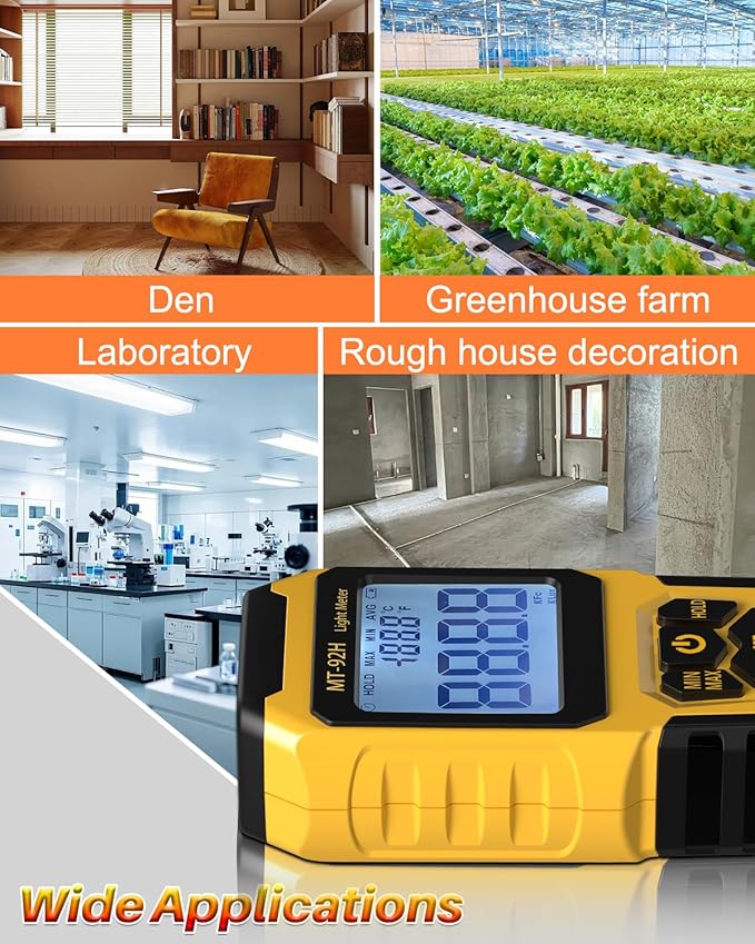 MT-92H Light Meter with Split Sensor Lux/Foot Candles Meter 500ms Refresh Rates Range up to 200,000 Lux Switchable Backlight Temperature Measurer 14℉-140℉
