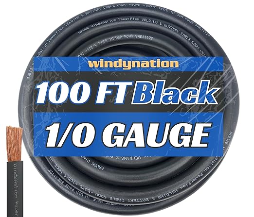 WNI 1/0 Gauge 100 Feet Black 1/0 AWG Ultra Flexible Welding Battery Copper Cable Wire - Made in The USA - Car, Inverter, RV, Solar
